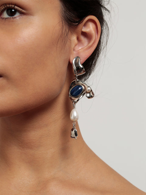 pearl & blue opal drop earrings