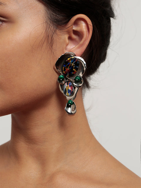 floral blue opal drop earrings