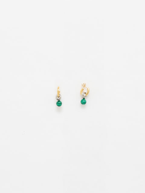 two tone mismatched oval hoop and malachite earrings