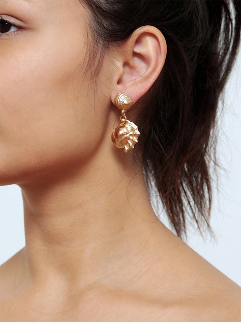 golden broken seashell drop earrings