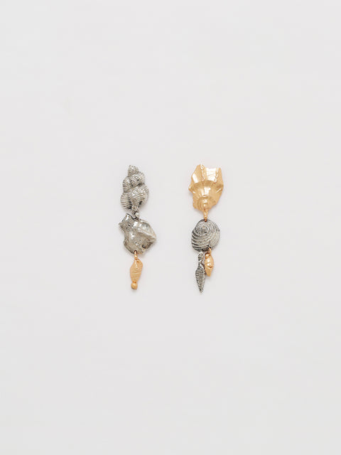 two tone broken seashell drop earrings