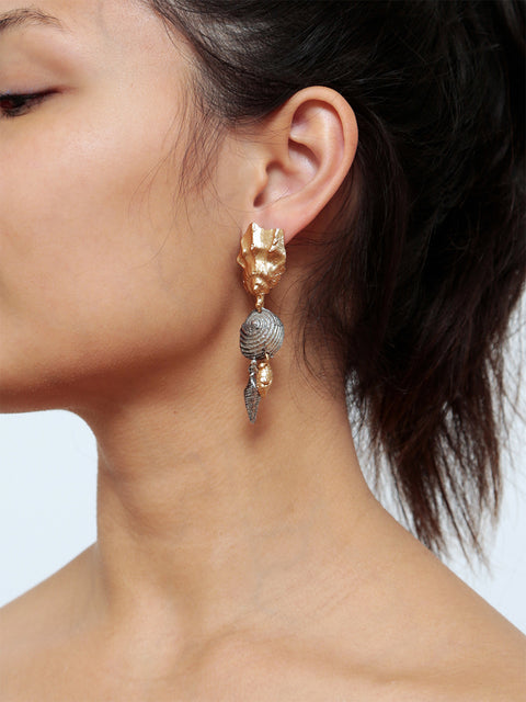 two tone broken seashell drop earrings