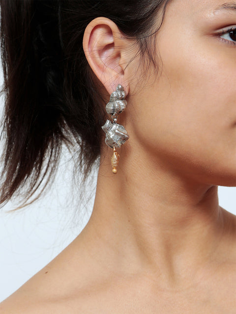two tone broken seashell drop earrings