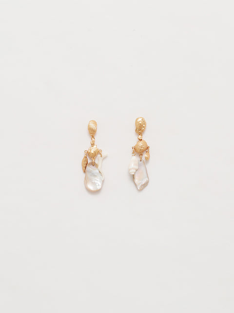 golden broken mixed seashell drop earrings