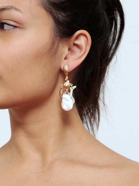 golden broken mixed seashell drop earrings