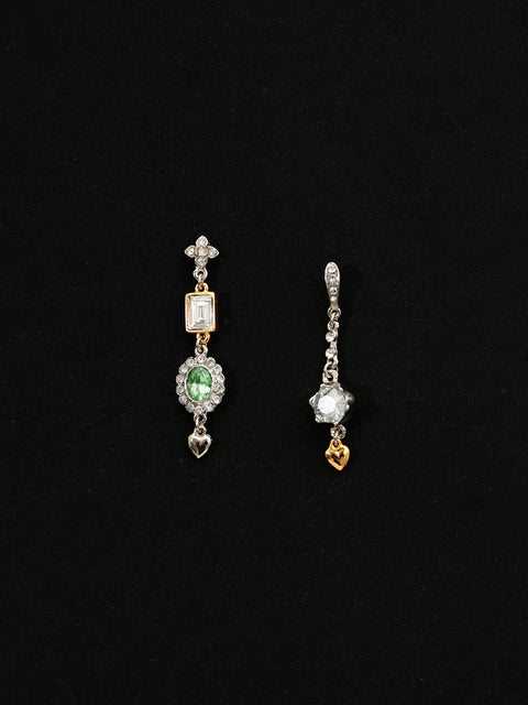 mixed charm drop earrings in pastel tone crystals