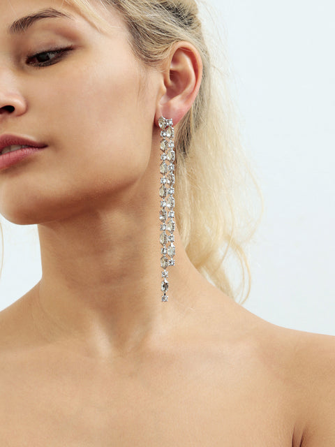 long drop marquise crystal earrings in silver shade/crystal