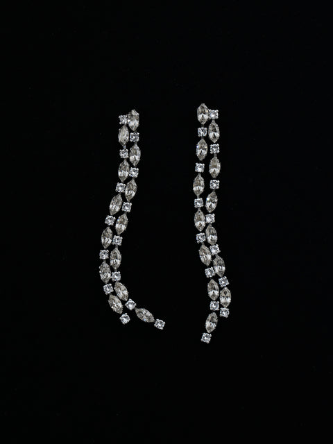 long drop marquise crystal earrings in silver shade/crystal