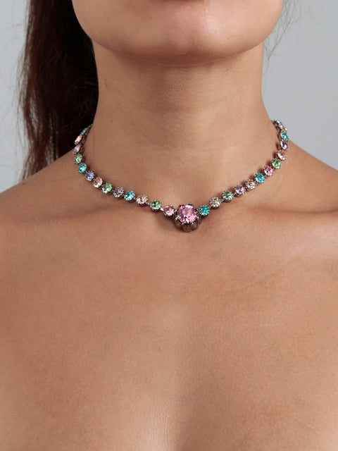 crown claw necklace in mixed pastel crystal