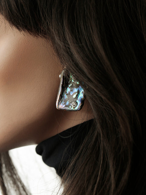 crystal studded pāua shell earrings IV