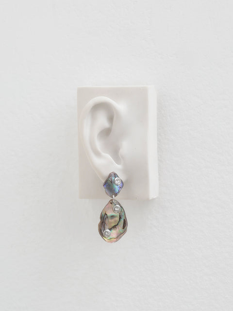 crystal studded pāua shell drop earrings