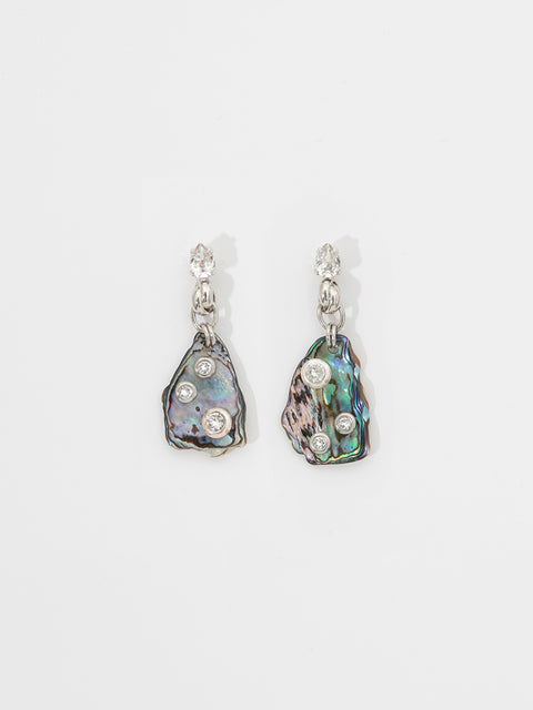 crystal studded pāua shell linked drop earrings