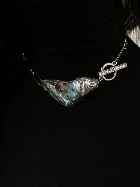 crystal studded pāua shell necklace I