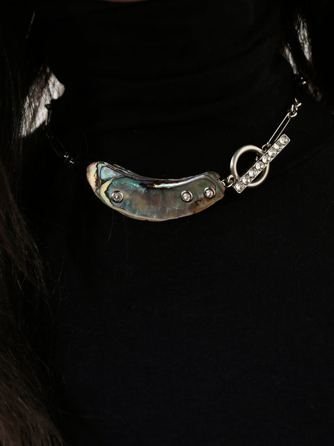 crystal studded pāua shell necklace II