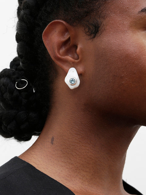 crystal studded white mother of pearl shell earrings