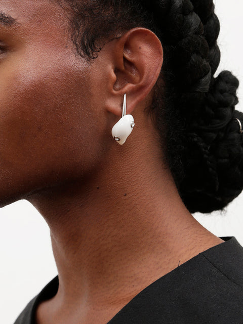 crystal studded white moon shell mismatched earrings