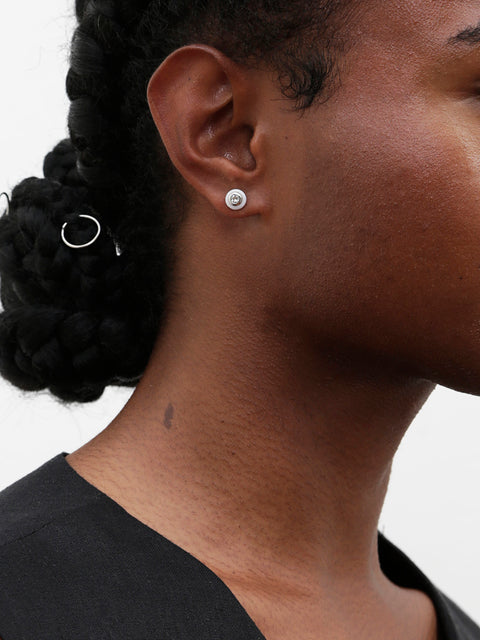 crystal studded white moon shell mismatched hook earrings