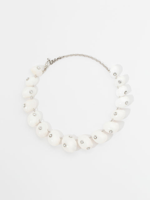 crystal studded white moon shell necklace