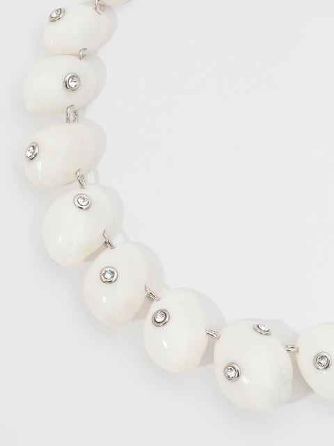 crystal studded white moon shell necklace
