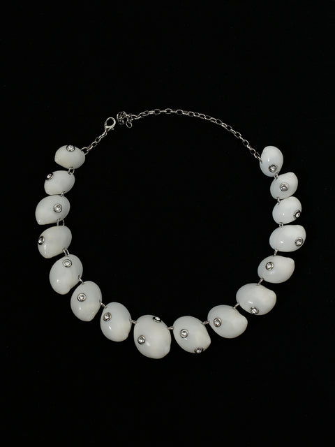 crystal studded white moon shell necklace