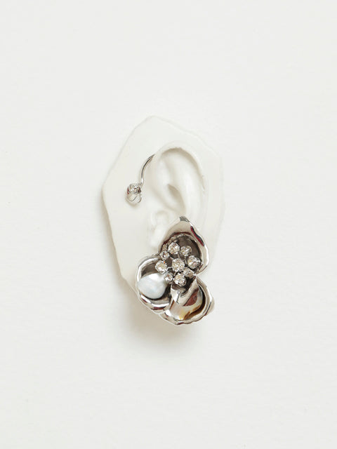 flower ear-cuff and crystal studs