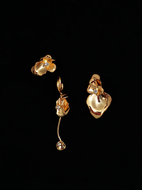 golden petal 3 piece earrings set