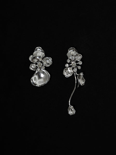 flower asymmetrical drop earrings
