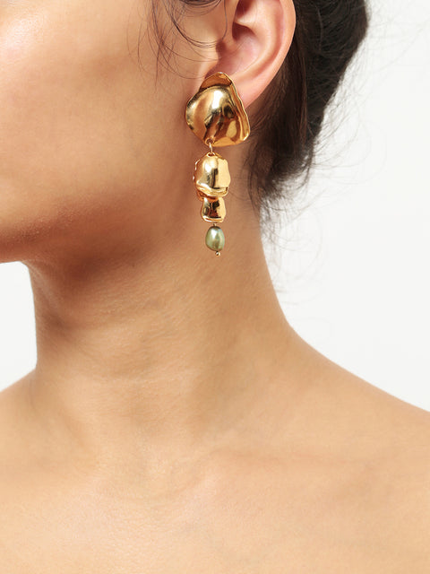 petals and green pearl drop earring