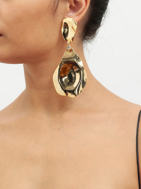 golden large petal drop earrings
