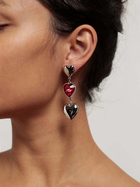 three hearts drop earrings