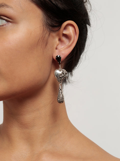 antique heart & filigree teardrop earrings