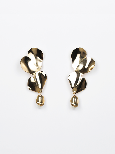 mobile heart and petal pearl long drop earrings