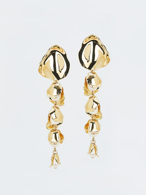 multi buds and pearl long drop earrings