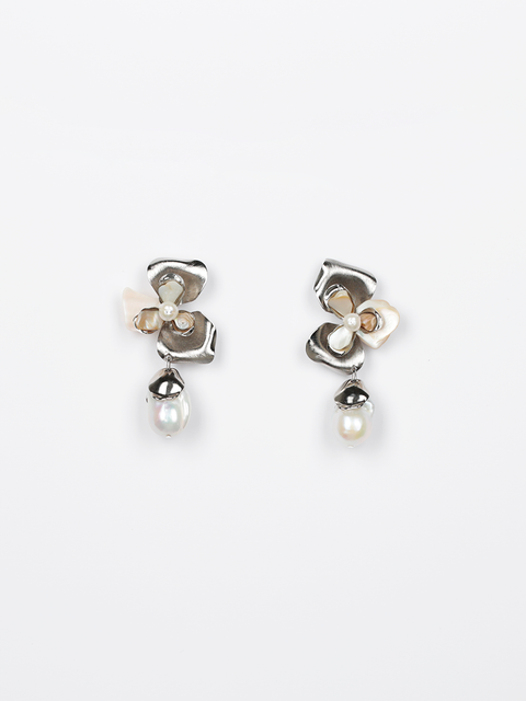 flower and baroque pearl drop earrings