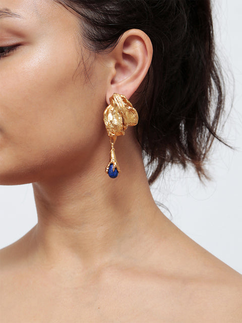 curved molten lapis drop earrings