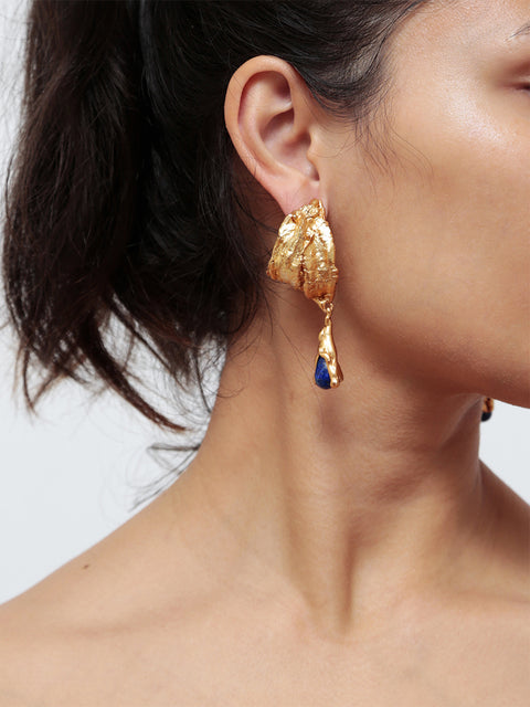 curved molten lapis drop earrings