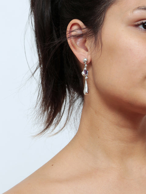mismatched lilac crystallized drop molten earrings