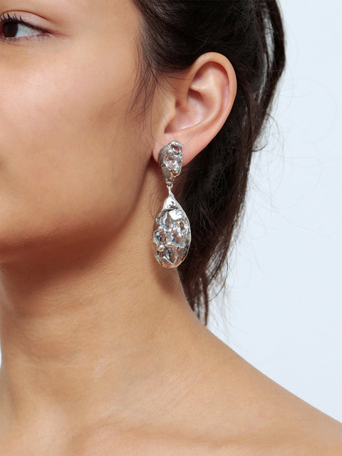 crystallized long drop molten earrings