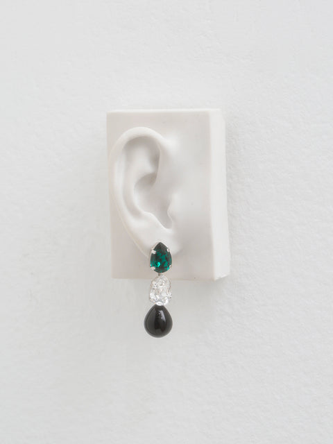 two tone tear and onyx drop earrings