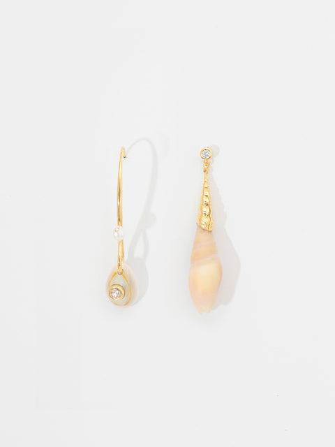 mismatched shell drop hook earrings
