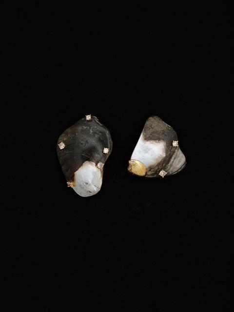 irregular mother of pearl shell earrings with crystal detail