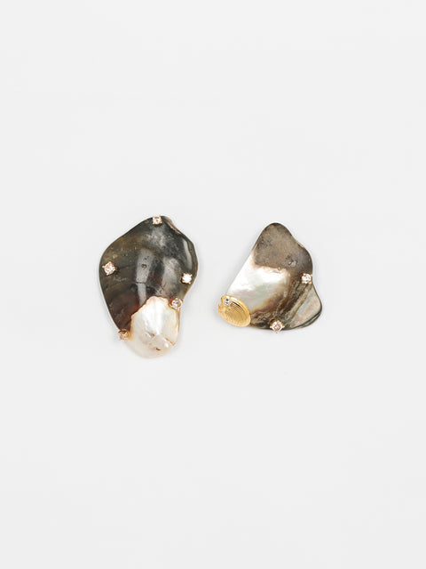 irregular mother of pearl shell earrings with crystal detail
