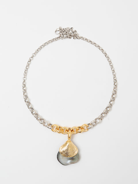 two tone black mother of pearl shell pendant necklace