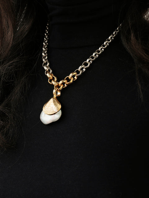 two tone black mother of pearl shell pendant necklace