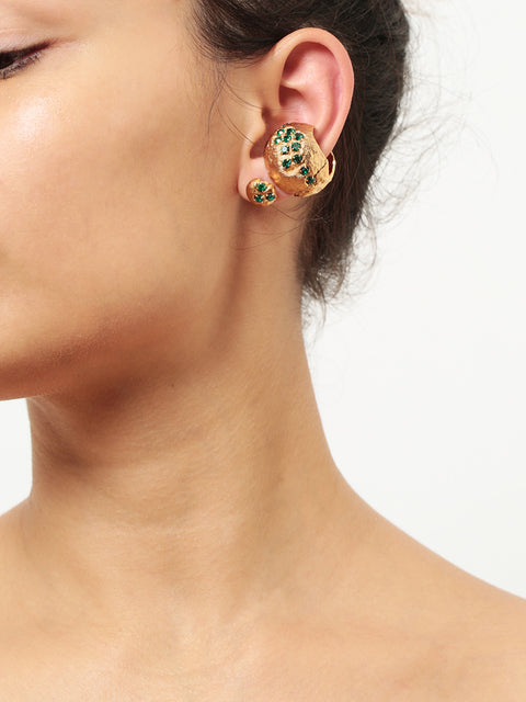 green crystallized golden spherical molten ear-cuff set I