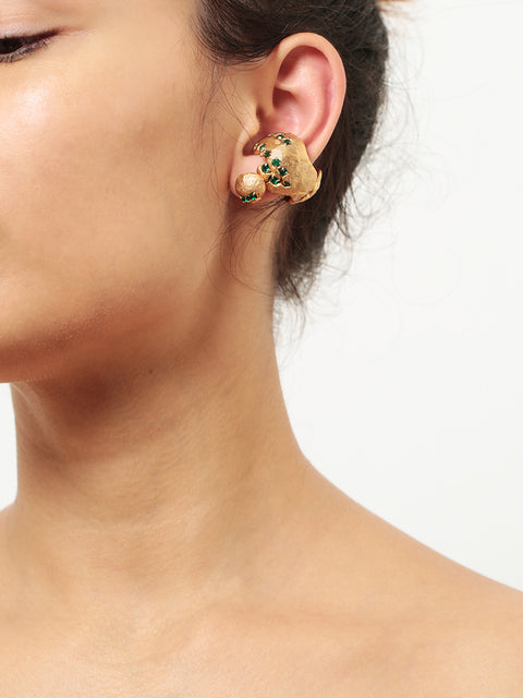 green crystallized golden spherical molten ear-cuff set II