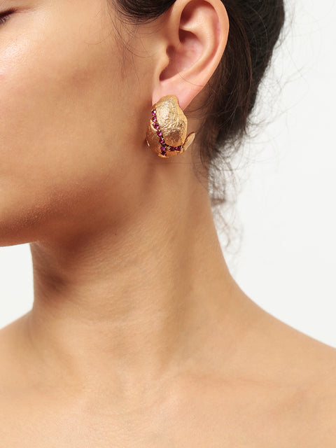 fuchsia crystallized golden ovoid molten earrings I