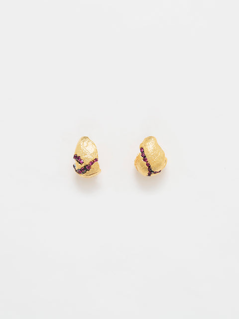 fuchsia crystallized golden ovoid molten earrings I