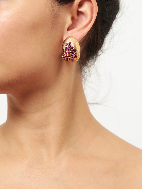 fuchsia crystallized golden ovoid molten earrings II