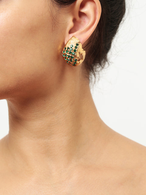 green crystallized golden ovoid molten earrings I